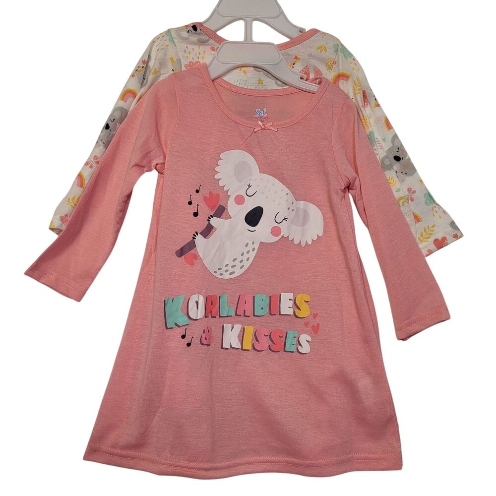 Sol Play Girls 2-Piece Koala-Themed Nightgown Pajama Set Pink & White 12M